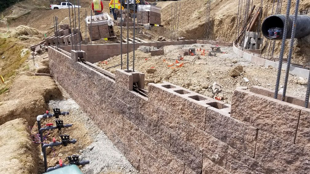 installation of retaining walls, sound walls, bio-retention walls, and bioswales using GS2 Block residential subdivision in Lafayette, California